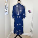 Stevie May Embroidered Leaf Dress V Neck, Lined, Empire Waist Open Back Size XS Blue Photo 9