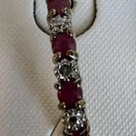 18k Gold Over .925 Sterling Silver Genuine Ruby & Diamond Accent Hoop Earrings Red Photo 5