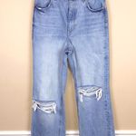 ZARA Women’s Distressed Thrashed Raw Hem Light Wash Wide Leg Denim Jeans Photo 0