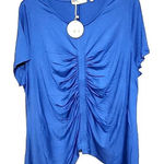Patrizia Luca Blue Ruched High Low Short Sleeve Relaxed Womens Blouse Size Small Photo 0