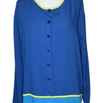 Diane Von Furstenberg  Color Authority‎ Crinkle Tunic Top Size L Colorblock Blue Photo 0