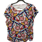 Van Heusen  Geometric Short Sleeve Blouse Size XL Artsy Art to Wear Multicolor Photo 0