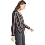 Rails Beaux Blouse Varadero Striped Button Front Metallic Thread Peplum Top SM Photo 3