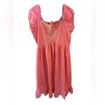 Blueberi Boulevard Embroidered Milk Maid Dress Coral Pink Puff Sleeve Ruffle Hem Size XL Photo 4