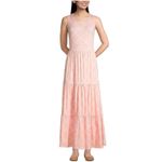 Lands' End Womens Tiered Maxi Dress Large Peach Sleeveless Window Pane Summer Photo 1