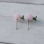 Vintage Stud Earrings Light Pink Rose with Leaves Photo 3