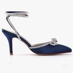 Blue and Silver Stiletto Heels with Rhinestone Embellishments Size 7 Photo 1