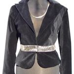 Cache Black Velvet Self Belt Silver Gold Sequin Event Jacket Top New $198 NWT Photo 1