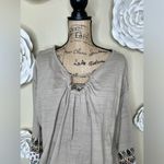 Entro Long Balloon Sleeved Tan/Cream Oversized Mixed Media Blouse Size S Photo 2
