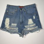 SIGNATURE 8 Women’s Sm Distressed High Rise Booty Blue Denim Jean Cutoff Shorts Photo 2