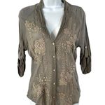 Anthropologie Tiny Cardamom Top Blouse Small Embroidered Silk Gray Photo 1