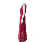 Tadashi Shoji Red Lace Illusion Maxi Gown Women’s Size 4 Formal Evening Dress Photo 3
