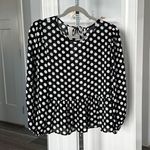 EXPRESS NWT! Sz L Black & White Polka Dot Blouse Top. Too Cute!! Photo 0