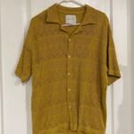 American Eagle  Womens Crochet Shirt Button Down Short Sleeve Mustard Size Medium Photo 2