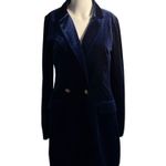 Missguided Women’s Blazer Dress Size 8 Navy Blue Velvet Long Sleeve Photo 0