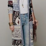Free People Americana Cardigan Womens XS Duster Hooded Boho Patchwork Oversized Blue Photo 0