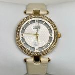 Burgi diamond dial Swiss quartz women gold tone watch 37mm leather band running Photo 0