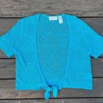 Vintage Y2K Blue Alfred Dunner Crochet Short Sleeve Tie Up Cover Up Cardigan Size L Photo 0