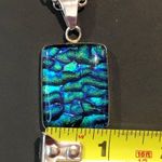 Sterling Silver Rolo Necklace and Blue Green Dichoic Glass 925 Pendant 24” Photo 14