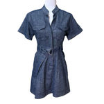 ALC Frank NWT A.L.C. Romi Linen Chambray Short Sleeve Mini Utility Dress Sz 4 Belted $495 Photo 1