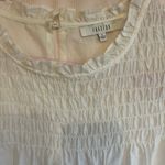 Cream Smocked Short Sleeve Blouse with Bib Collar White Photo 5
