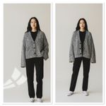 Frame  Oversized Marled Chunky Knit Cardigan Size Large Gray Black Sweater Button Photo 1