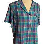 Vtg 70s Colorful Plaid Button Down Shirt Size L Photo 0