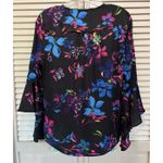Bar III  Satin Black/Multi‎ Floral 3/4 Flutter Sleeve Blouse Size M Wrap Front Photo 4