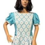 vintage Aqua & white Daisy overlay dress circular skirt size large Blue Photo 2