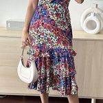 Majorelle  Nolita Dress Womens Large Midi Floral Dress Patchwork Revolve Ruffle Photo 2