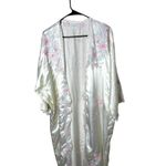 Vintage White Satin Floral Embroidery Pink Blue Accents Kimono Robe Long 2X Size L Photo 3