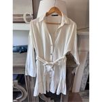 ZARA  Linen Blend Belted Shirt Dress in Ecru Size Medium Photo 3