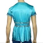 Karen Millen England Size 6 Turquoise Deep Neck Button Waist Top Blouse Photo 6
