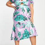 ASOS [ Curve] Purple Green Floral Print Twist Front Satin Midi Dress NWT Size 12 Photo 0
