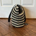 Beverly Hills Polo Club ‎ Tan & Black Woven Straw Faux Leather Tote Boho Beach Photo 15