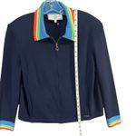 St. John Sport Santana Knit Sweater Jacket M Blue Striped Collar Full Zip Luxury Photo 11