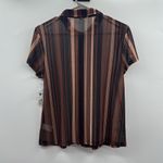 BP  NWT Brown Multicolor Striped Button‎ Down Shirt Women's Size Large Casual Photo 1
