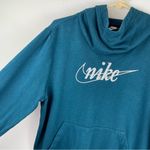 Nike Womens Logo Funnel Neck Hoodie Sweatshirt Sz Large Teal Blue Glitter Photo 6