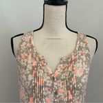 Old Navy Old Navy Floral Henley Tank Top Blouse Medium Coral Tan Pleated Cottagecore Top Photo 4