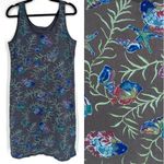 Fresh Produce  Fish Print‎ Midi DRESS Small Gray Blue Coastal Tropical Resort Photo 1
