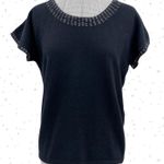 Ellen Tracy Vintage Black Angora Sweater Short Sleeve Beaded Wool Blend Sweater Top Size S Photo 0