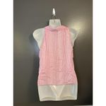 Marianne Blouse Womens Large Pink Sheer Striped Button Up Collared Tie Front Top Photo 3