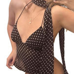 Brown Polka Dot Sheer Top with Scarf Photo 0