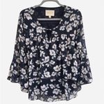 Anthropologie  Moon River Izelea Blouse Floral Medium M Navy White Photo 0
