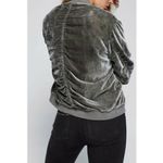Free People Crushed Velvet Ruched Bomber Jacket Full Zip Varsity Collar Gray S Photo 4