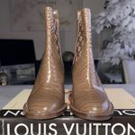 Fendi New 37.5 Brown Croc-Embossed Leather FF Motif Chelsea Boots Photo 5