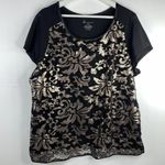 Lane Bryant Sz 14 16 Blouse Party Sequin Lace Sheer Scoop Neck Short Sleeve Top Photo 1