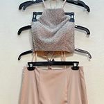 La Femme 24243 Beaded Lace-Up Back Top Satin Skirt Two Piece Dress Photo 2