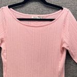We The Free Womens Top Large Bohomeian Hippie Pink Ribbed Blouse Ruffle Trim Photo 1