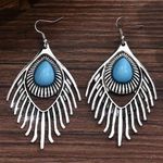 NEW Pair of BOHO turquoise feather drop dangle earrings, western aesthetic Photo 1